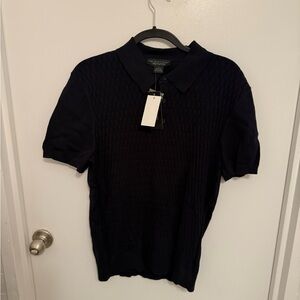 The Men’s Store at Bloomingdale’s Cable Knit Polo — True Navy — Size L — NWT